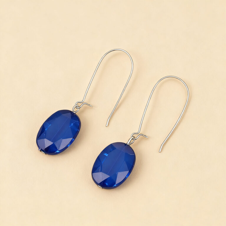 Understated Luxury Blue Drop Earrings | Minimal Geometric Ear Hooks for Women