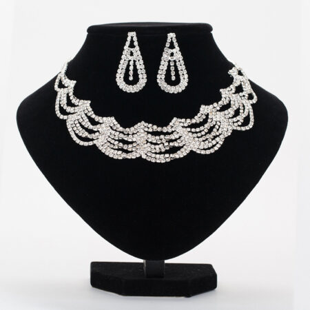 Wave Rhinestone Earrings & Necklace Set – Minimalist Bridal Banquet Jewelry, Fashion Chain Set OEM Wholesale