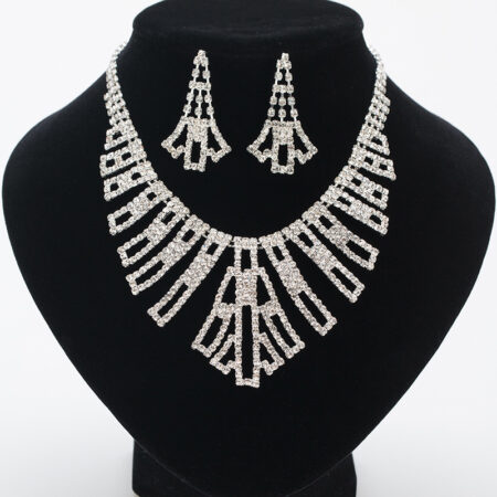 Rhinestone Earrings & Necklace Set – Bridal Banquet Chain Jewelry, Minimalist Fashion Set OEM Wholesale
