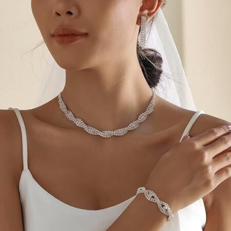 Wholesale Crystal Wedding Jewelry Set – 3PCS Claw Chain Necklace, Bracelet & Earrings for Bridal & Party Collections