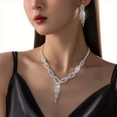 Wholesale European & American Bridal Jewelry Set – 3-Piece Wedding Necklace & Earrings Evening Dress Accessories