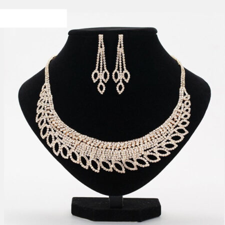 Luxury Rhinestone Bridal Jewelry Set – Flamboyant Banquet Necklace & Earrings, Cross-Border Wedding Accessories