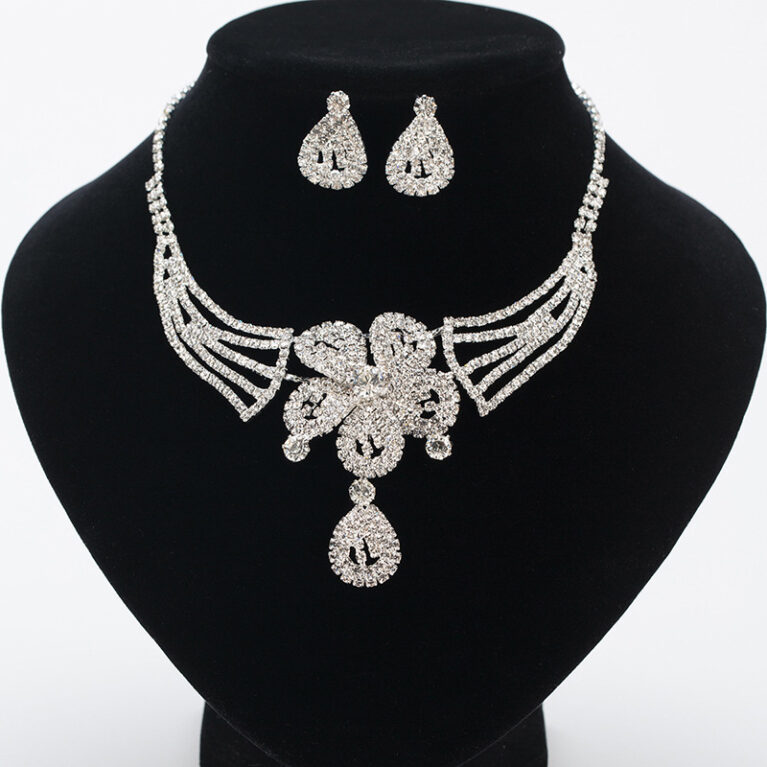 Luxury Rhinestone Earrings & Necklace Set – Minimalist Bridal Banquet Chain Jewelry, OEM Wholesale Manufacturer