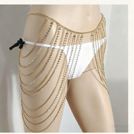 Geometric Rhinestone Tassel Body Chain Waist Jewelry
