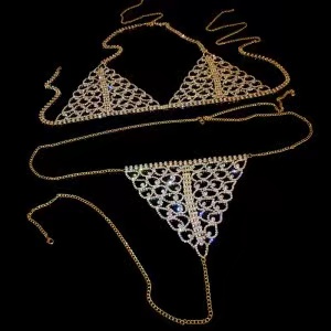 Rhinestone Bikini Body Chain Bra Chest Jewelry Set